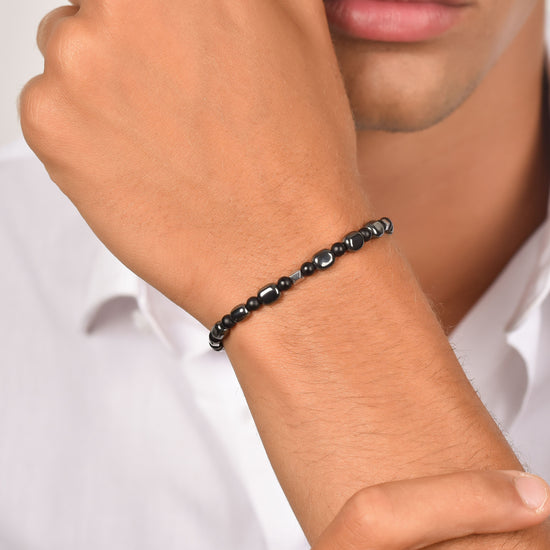 BRACCIALE UOMO IN ACCIAIO CON EMATITE IP GUN E NERA