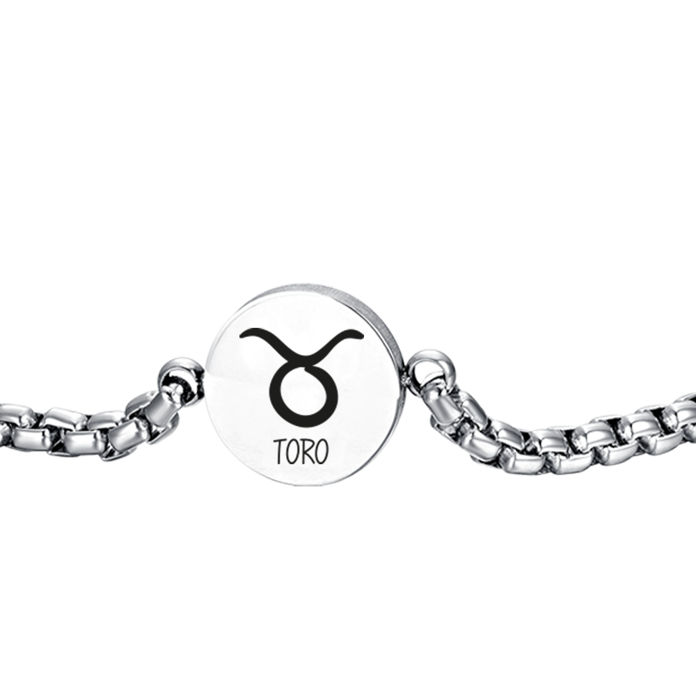 BRACCIALE UOMO IN ACCIAIO SEGNO ZODIACALE TORO PIASTRA