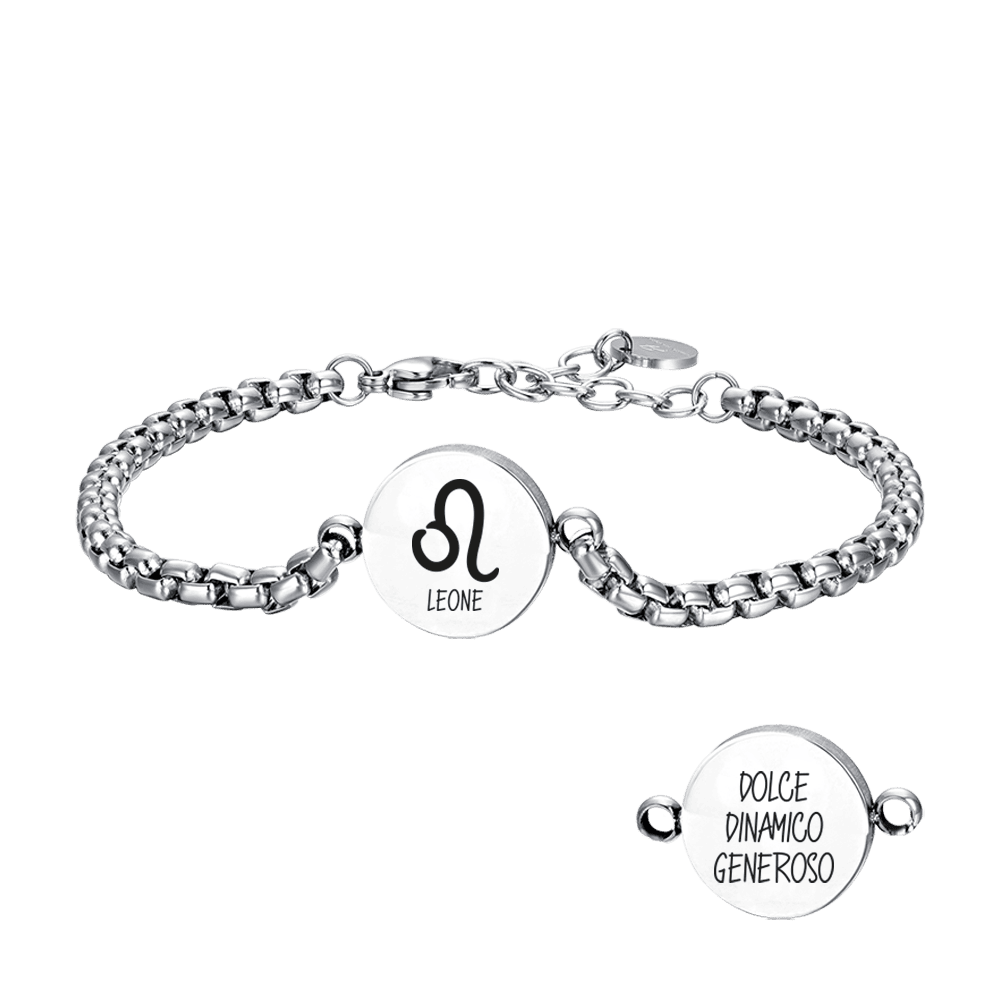 BRACCIALE UOMO IN ACCIAIO SEGNO ZODIACALE LEONE PIASTRA