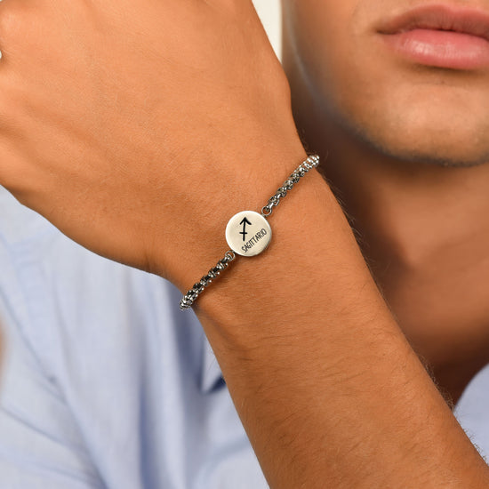 BRACCIALE UOMO IN ACCIAIO SEGNO ZODIACALE SAGITTARIO PIASTRA