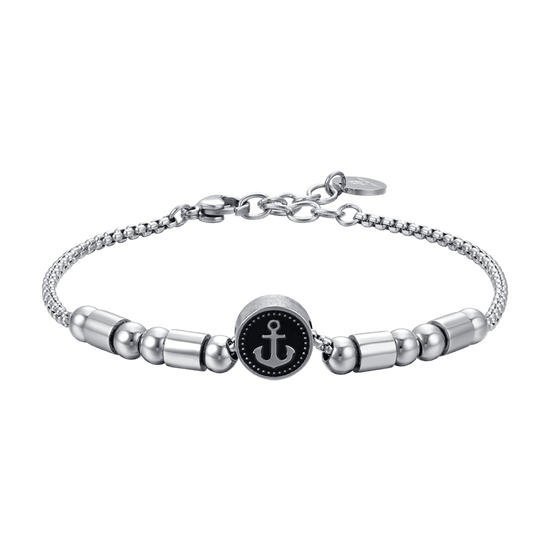 BRACCIALE UOMO IN ACCIAIO ELEMENTO CON ANCORA SILVER E SMALTO NERO