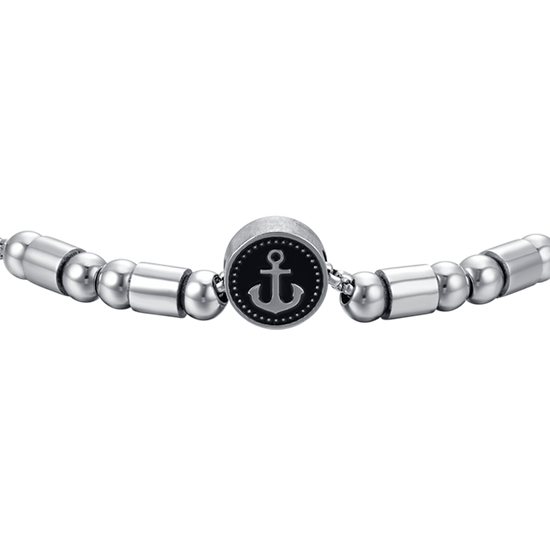 BRACCIALE UOMO IN ACCIAIO ELEMENTO CON ANCORA SILVER E SMALTO NERO