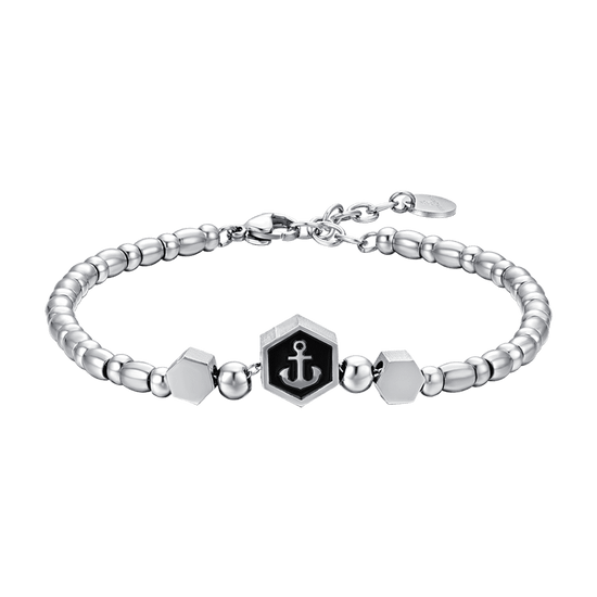 BRACCIALE UOMO IN ACCIAIO ELEMENTO CON ANCORA SILVER E SMALTO NERO