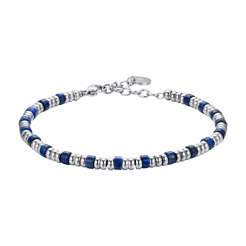 BRACCIALE UOMO IN ACCIAIO CON ELEMENTI SILVER E PIETRE BLU