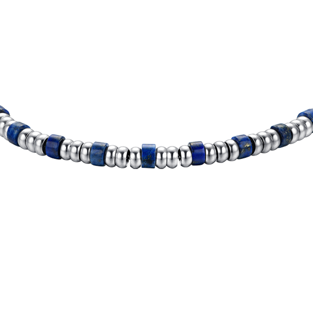 BRACCIALE UOMO IN ACCIAIO CON ELEMENTI SILVER E PIETRE BLU