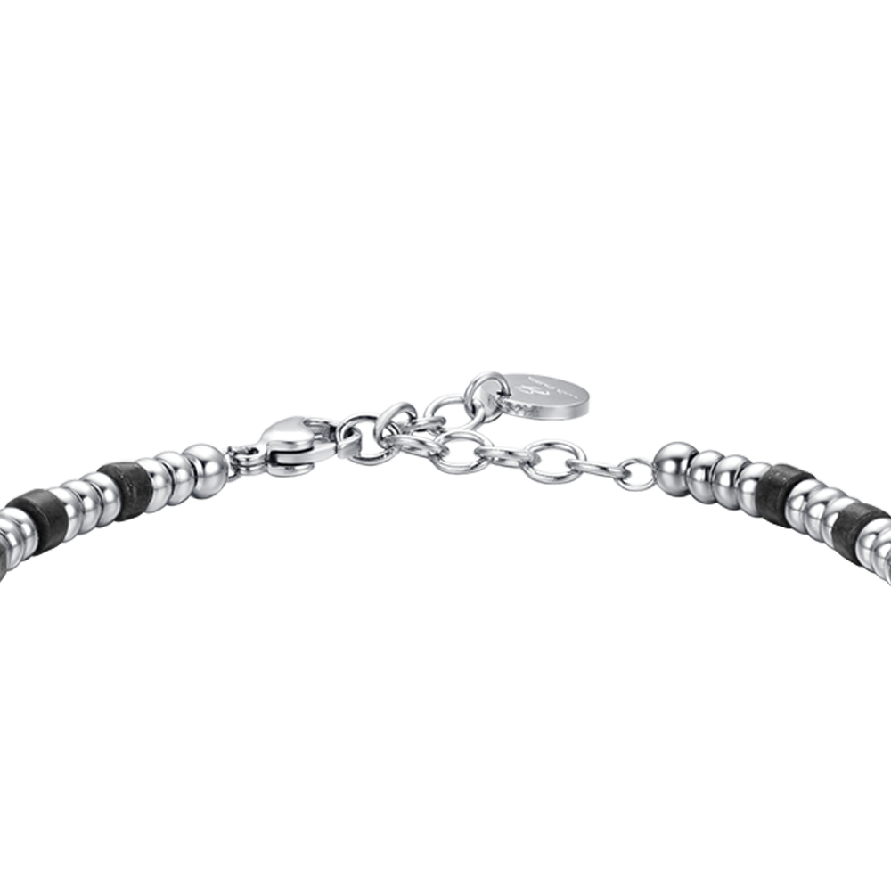 BRACCIALE UOMO IN ACCIAIO CON ELEMENTI SILVER E PIETRE NERE