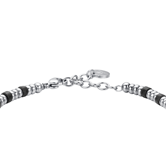 BRACCIALE UOMO IN ACCIAIO CON ELEMENTI SILVER E PIETRE NERE