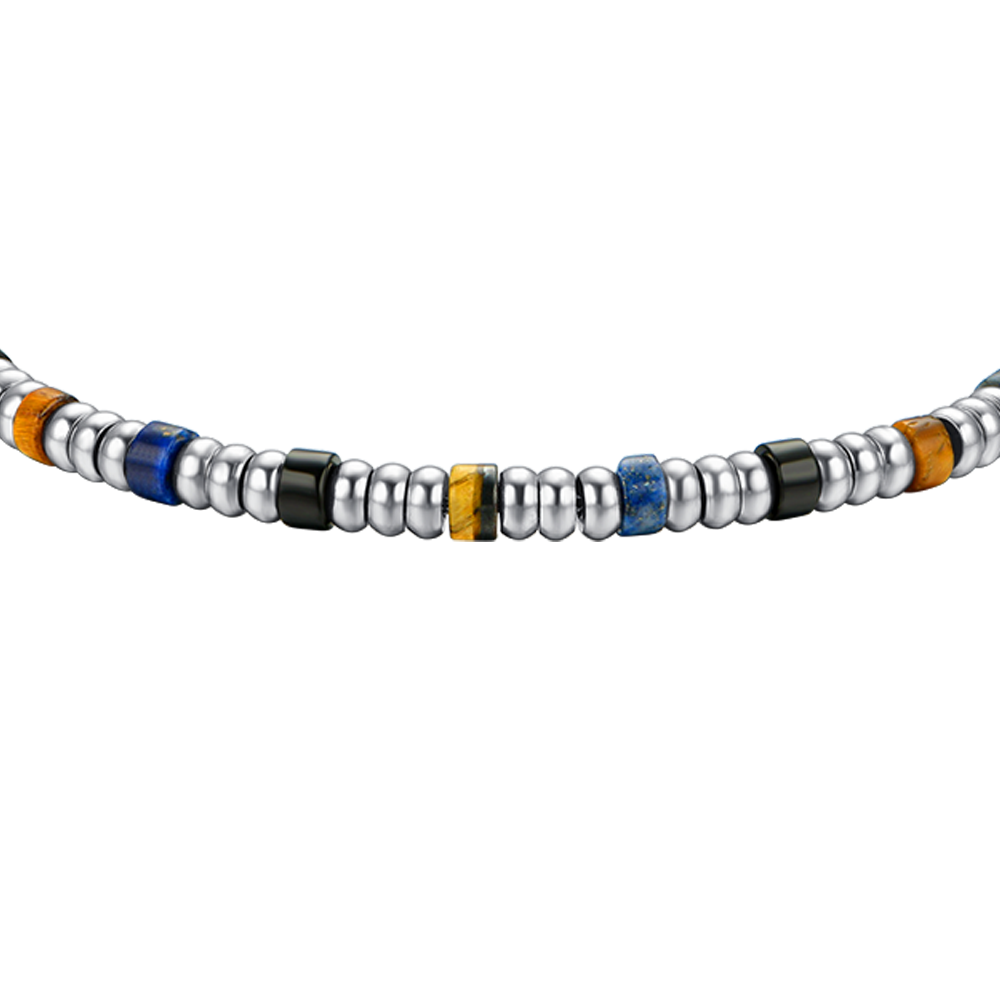 BRACCIALE UOMO IN ACCIAIO CON ELEMENTI SILVER E PIETRE MULTICOLOR