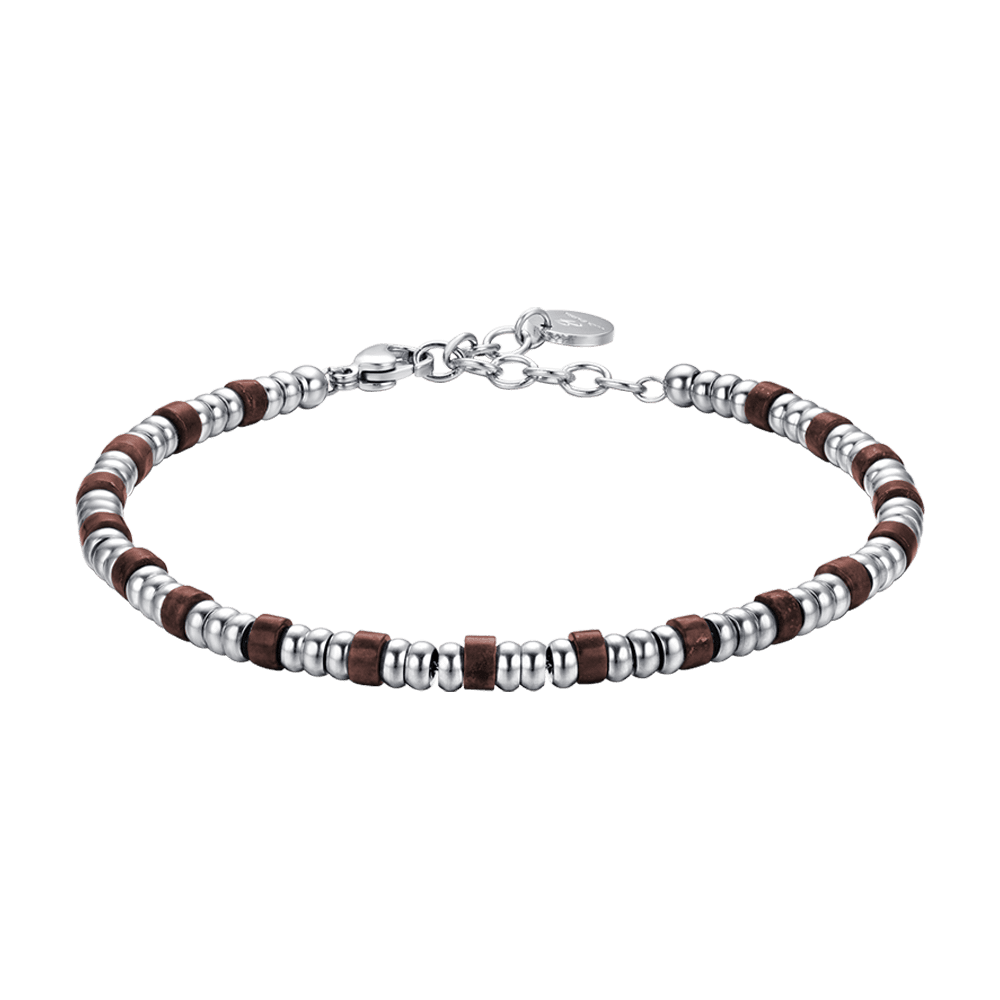 BRACCIALE UOMO IN ACCIAIO CON ELEMENTI SILVER E PIETRE OCCHIO DI TIGRE