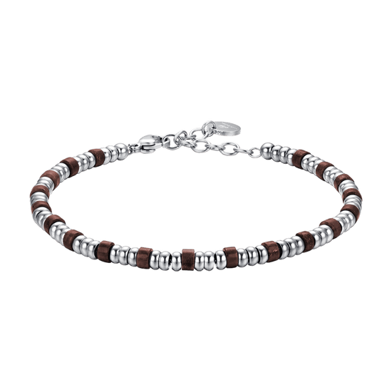 BRACCIALE UOMO IN ACCIAIO CON ELEMENTI SILVER E PIETRE OCCHIO DI TIGRE