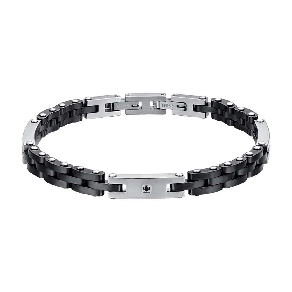 BRACCIALE UOMOIN ACCIAIO CON CERAMICA NERA E CRISTALLO NERO