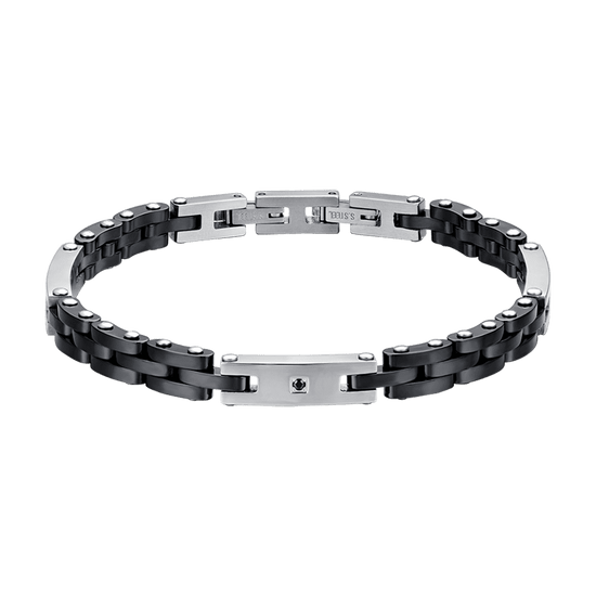 BRACCIALE UOMOIN ACCIAIO CON CERAMICA NERA E CRISTALLO NERO