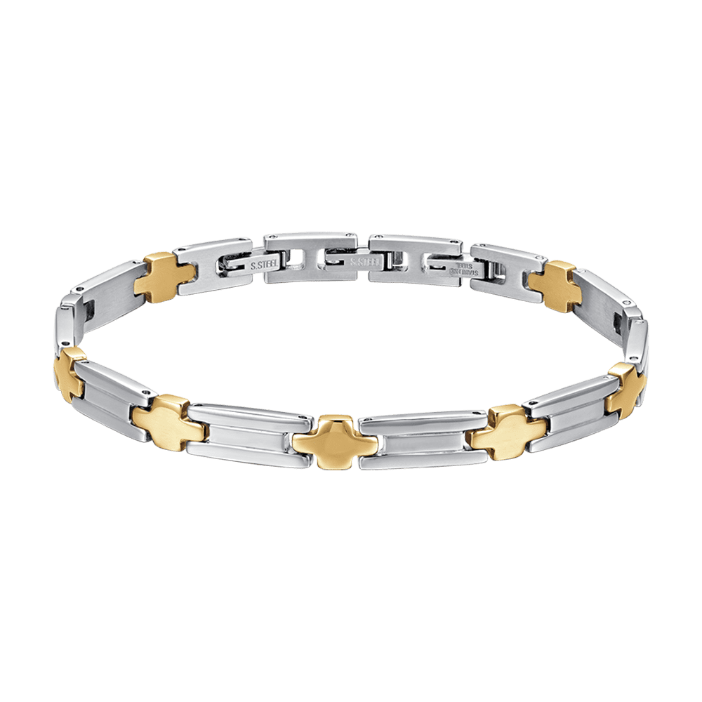 BRACCIALE UOMO IN ACCIAIO CON CROCI IP GOLD