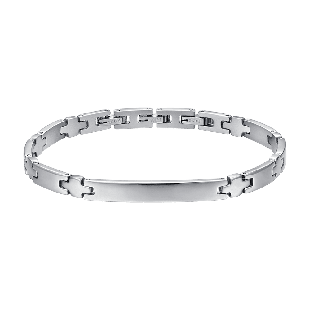 BRACCIALE UOMO IN ACCIAIO CON PIASTRA E CROCI SILVER