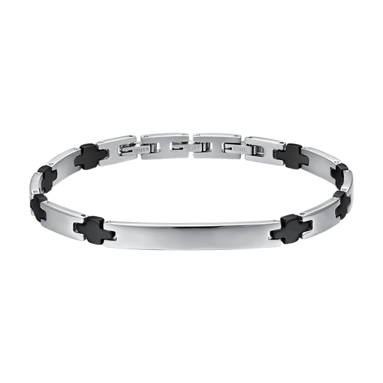 BRACCIALE UOMO IN ACCIAIO CON PIASTRA E CROCI IP NERO