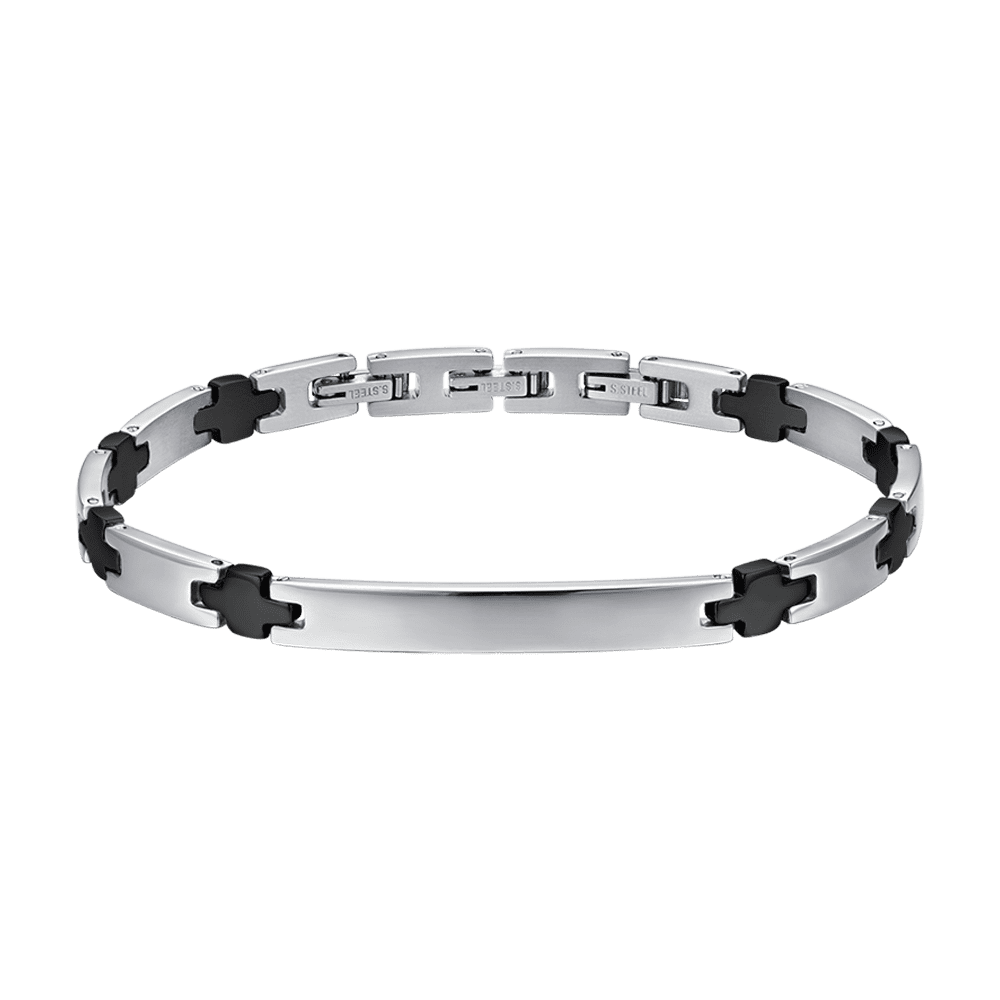 BRACCIALE UOMO IN ACCIAIO CON PIASTRA E CROCI IP NERO