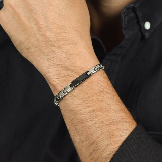 BRACCIALE UOMO IN ACCIAIO CON PIASTRA IP NERO