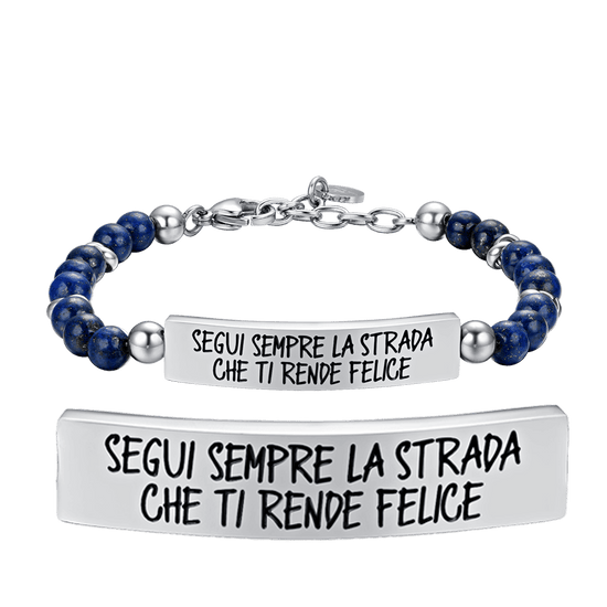 BRACCIALE UOMO IN ACCIAIO SEGUI SEMPRE LA STRADA CHE TI RENDE FELICE