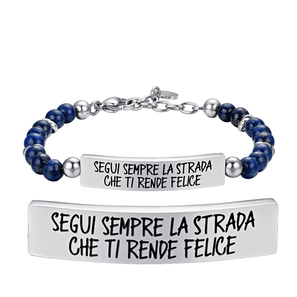 BRACCIALE UOMO IN ACCIAIO SEGUI SEMPRE LA STRADA CHE TI RENDE FELICE