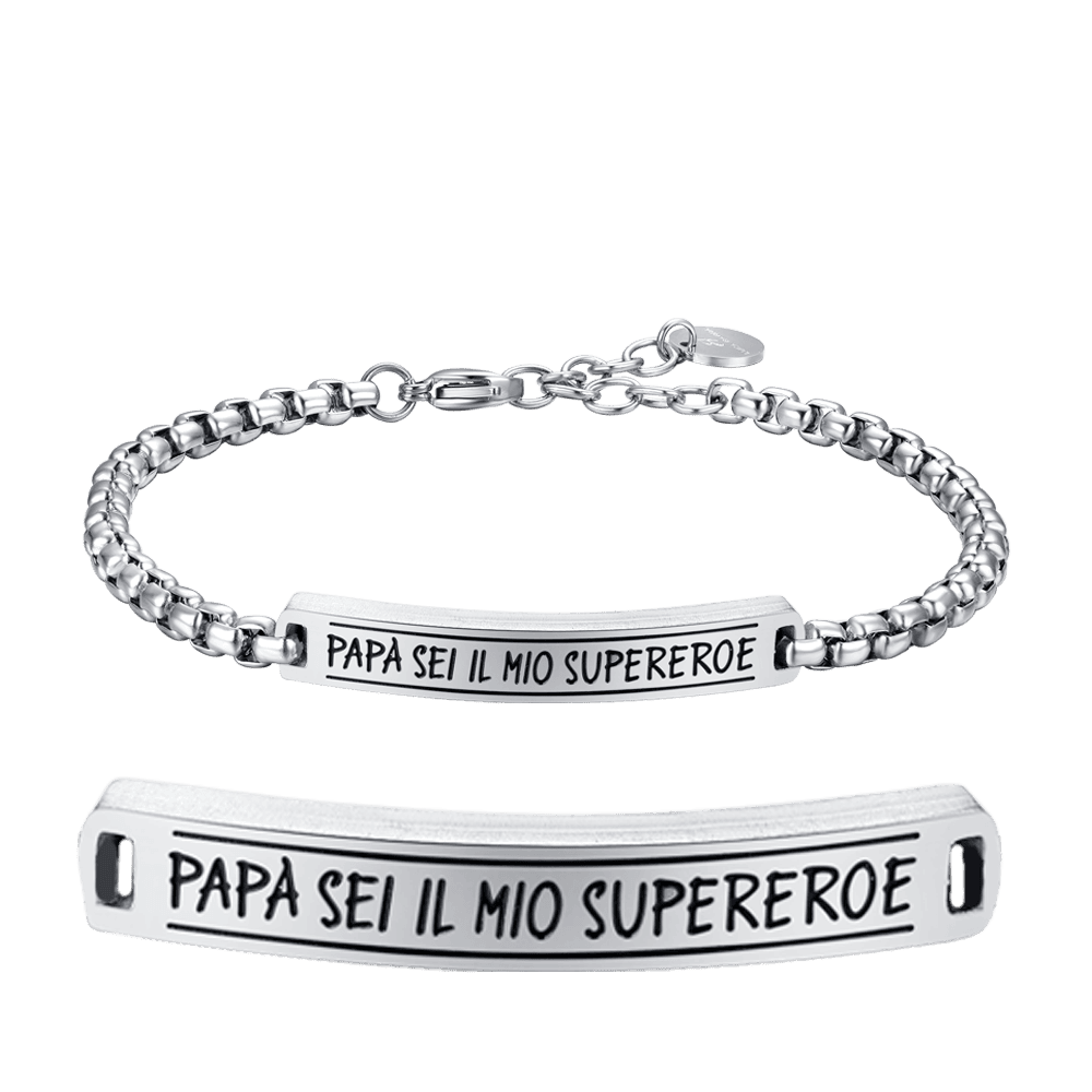 BRACCIALE UOMO IN ACCIAIO PIASTRA PAPÀ SEI IL MIO SUPEREROE