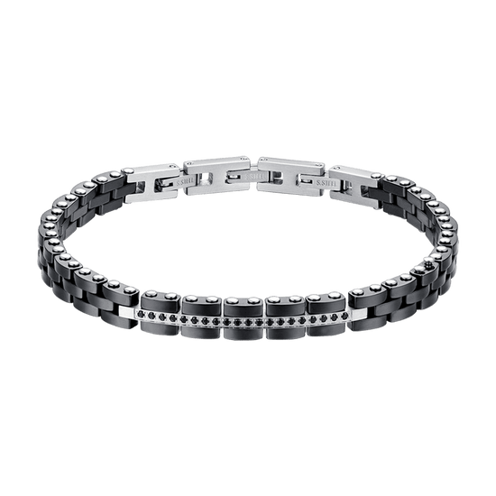 BRACCIALE UOMO IN ACCIAIO E CERAMICA NERA CON CRISTALLI NERI