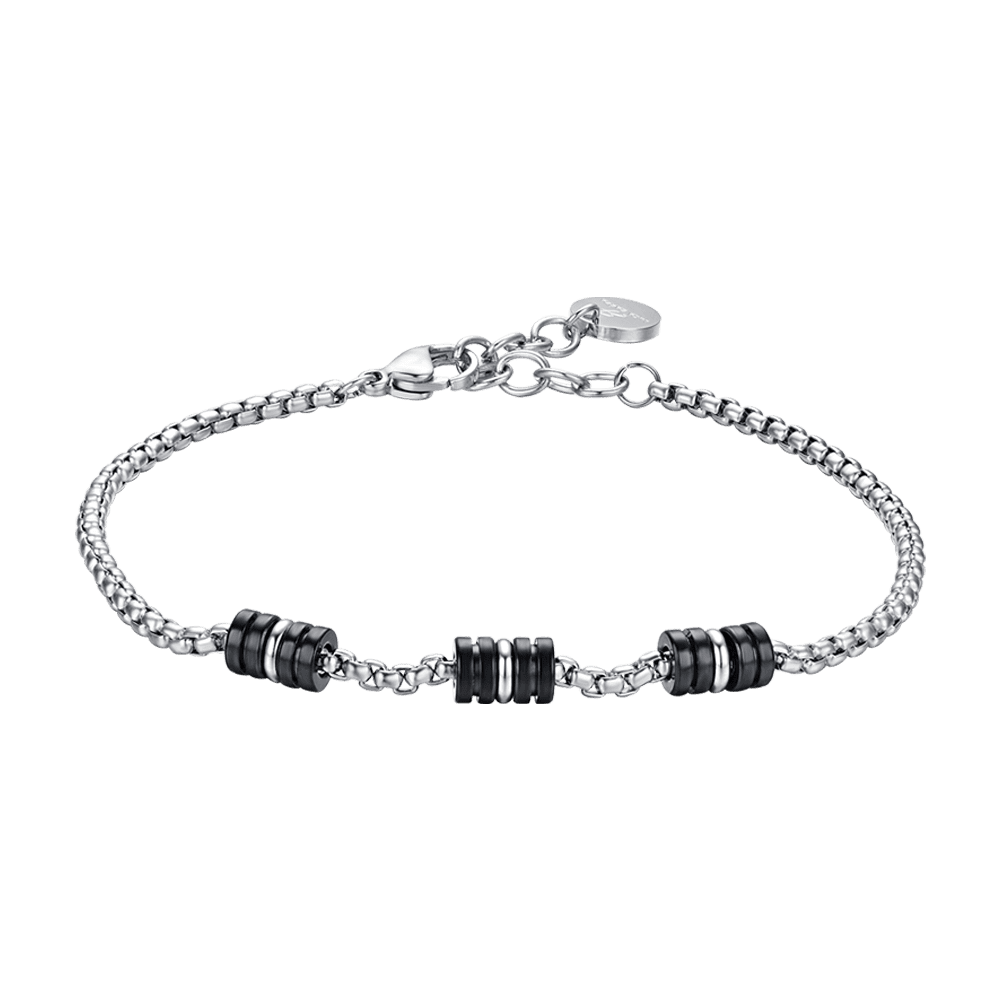 BRACCIALE UOMO IN ACCIAIO CON ELEMENTI IP NERO E SILVER