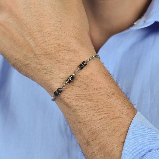 BRACCIALE UOMO IN ACCIAIO CON ELEMENTI IP NERO E SILVER