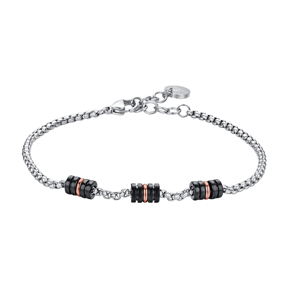 BRACCIALE UOMO IN ACCIAIO CON ELEMENTI IP NERO ED IP ROSE