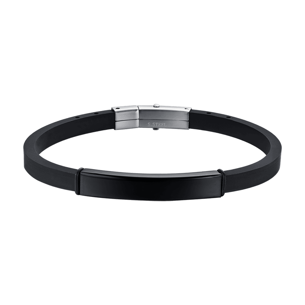 BRACCIALE UOMO IN SILICONE CON PIASTRA IN ACCIAIO IP NERO