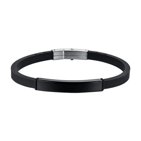 BRACCIALE UOMO IN SILICONE CON PIASTRA IN ACCIAIO IP NERO