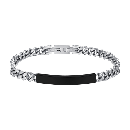 BRACCIALE UOMO IN ACCIAIO CON PIASTRA SILVER IP NERO