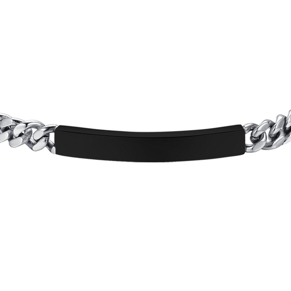 BRACCIALE UOMO IN ACCIAIO CON PIASTRA SILVER IP NERO