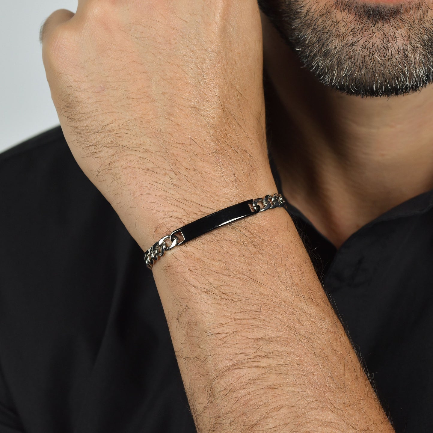 BRACCIALE UOMO IN ACCIAIO CON PIASTRA IP NERO