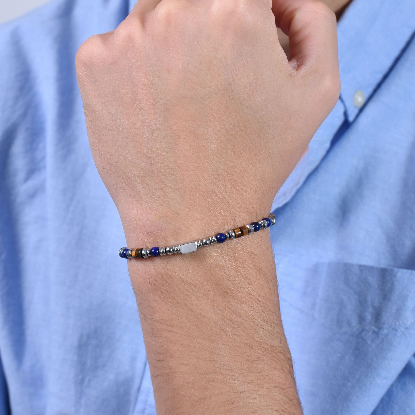 BRACCIALE UOMO IN ACCIAIO CON PIETRA LAPIS