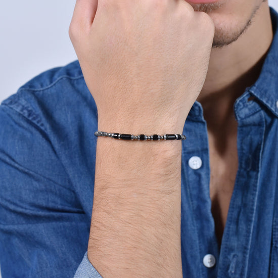 BRACCIALE UOMO IN ACCIAIO AGATA NERA