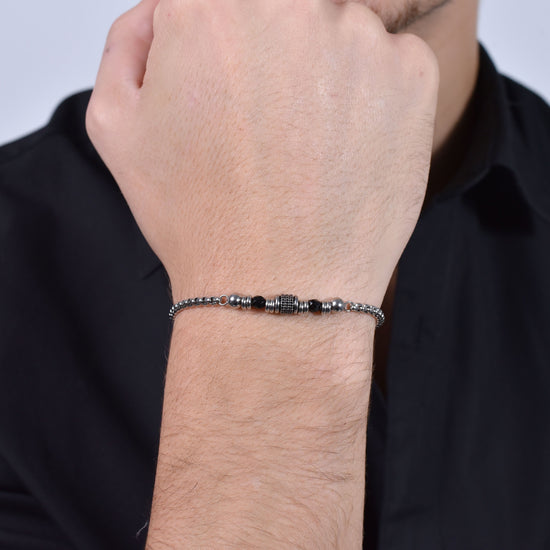 BRACCIALE UOMO IN ACCIAIO AGATA NERA ED ELEMENTI