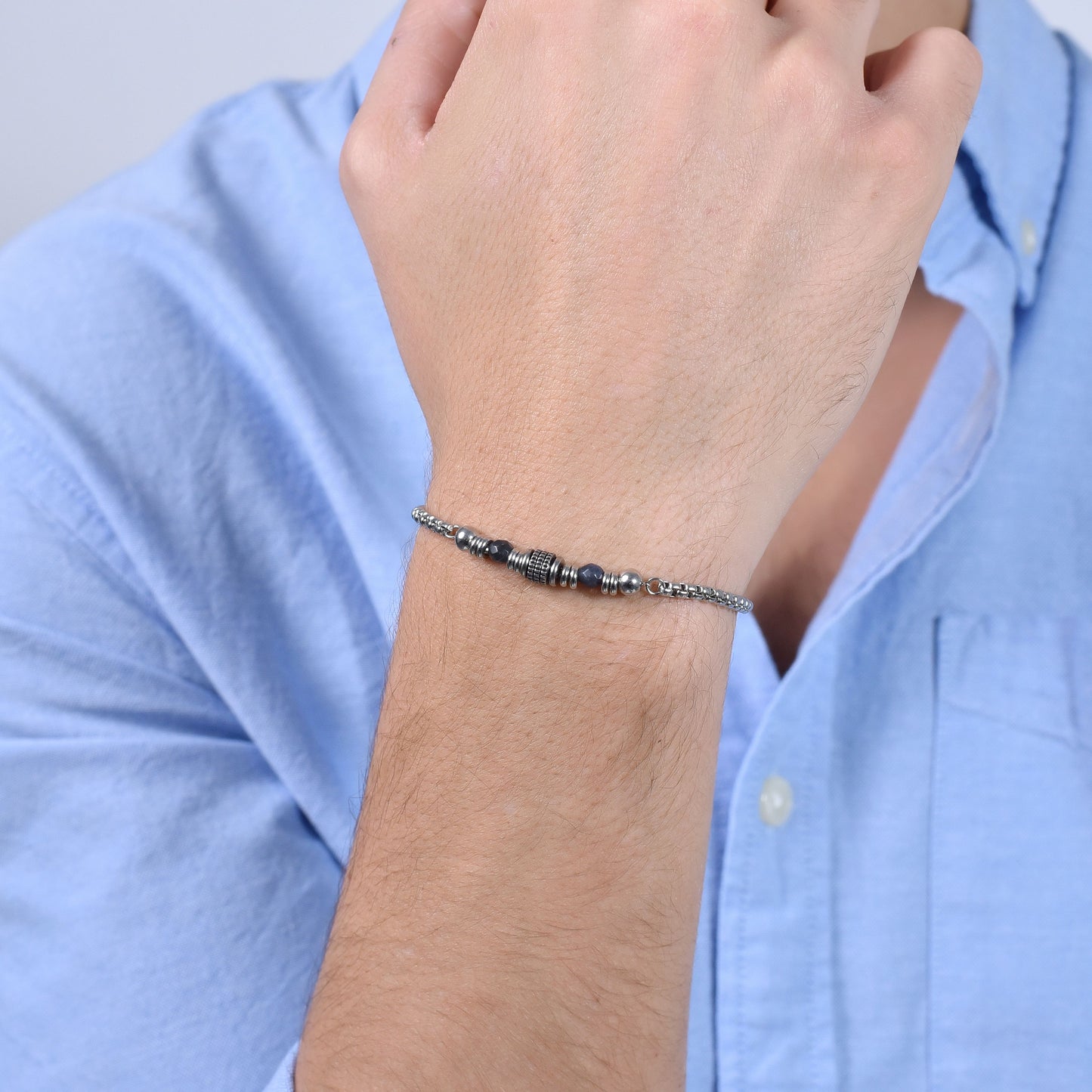 BRACCIALE UOMO IN ACCIAIO SODALITE BLU