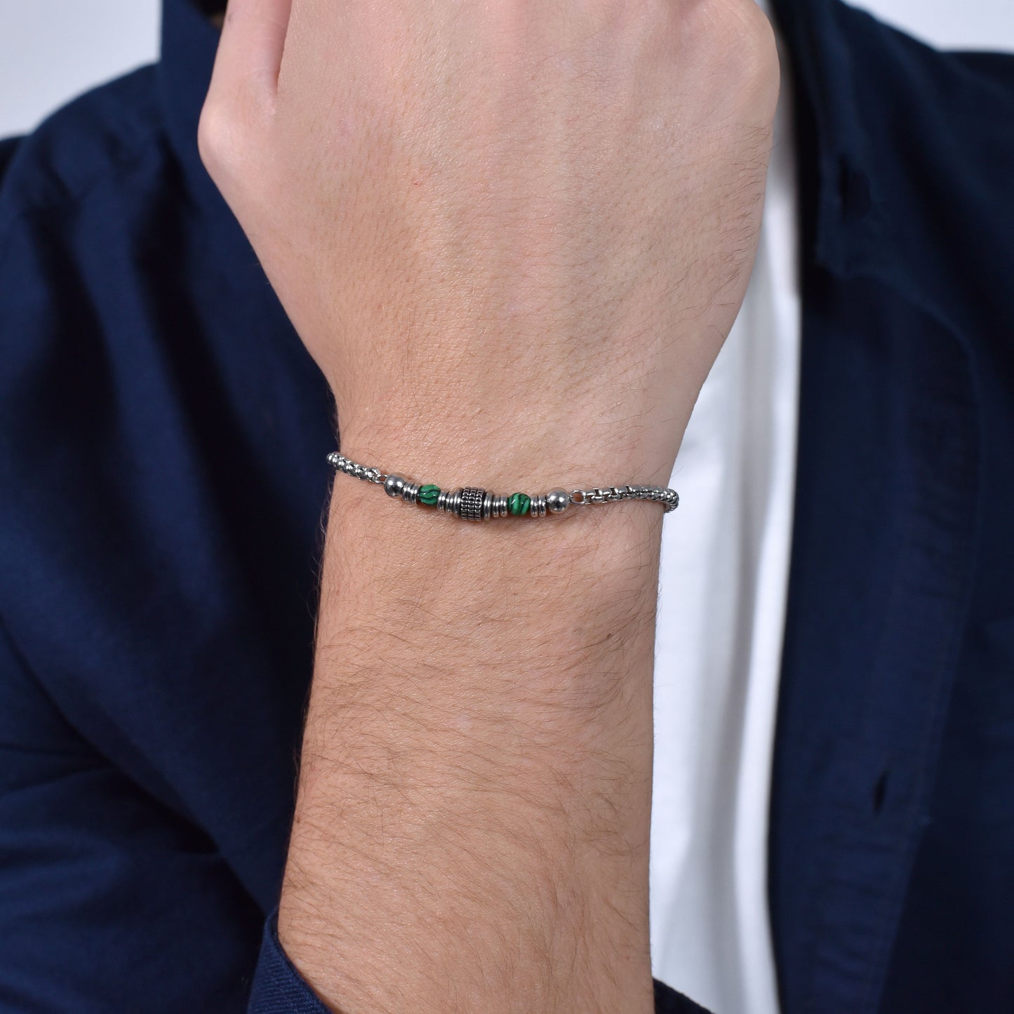 BRACCIALE UOMO IN ACCIAIO MALACHITE VERDE