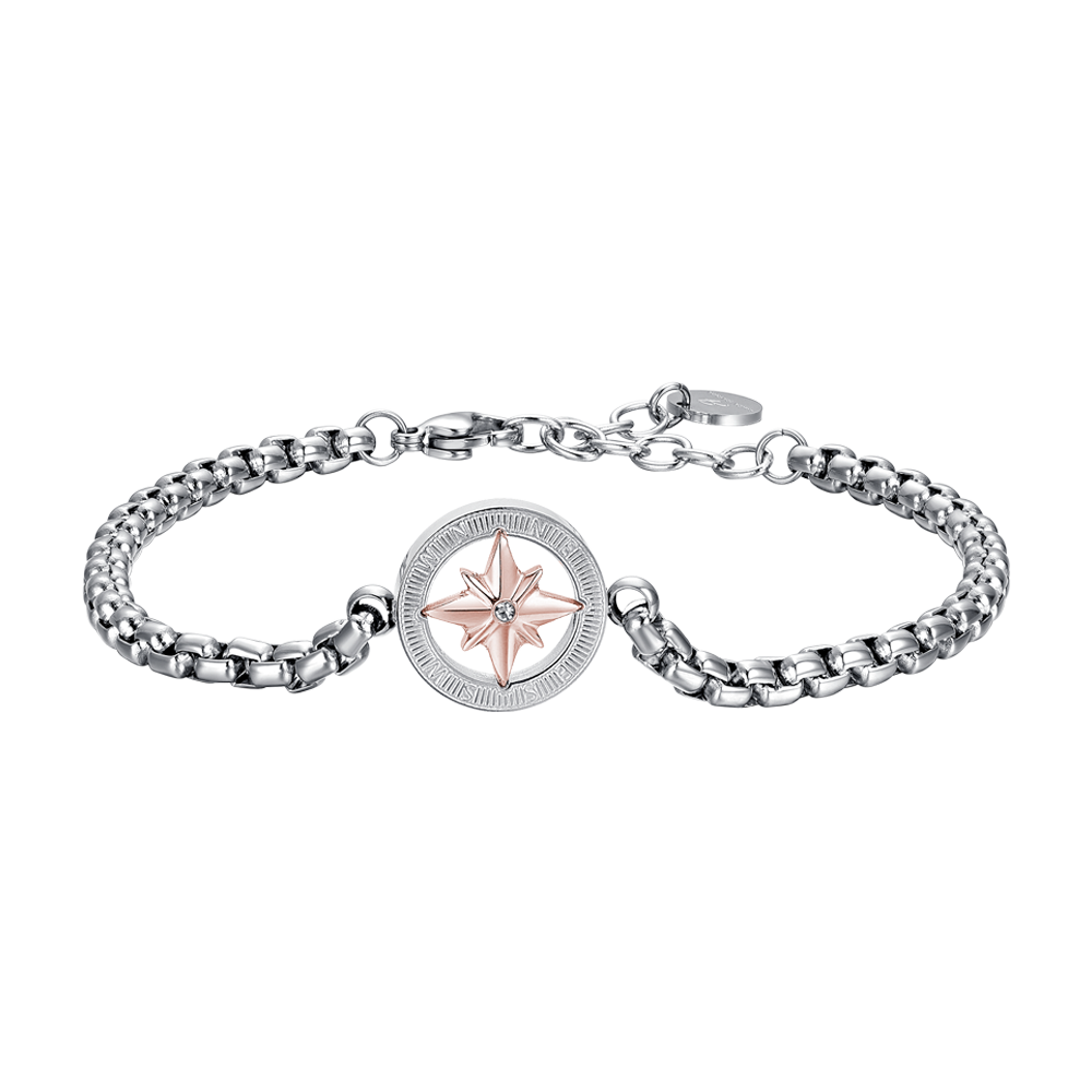 BRACCIALE UOMO IN ACCIAIO CON ROSA DEI VENTI IP ROSE