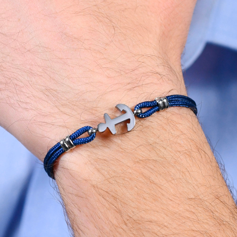 BRACCIALE UOMO IN CORDA BLU E ANCORA