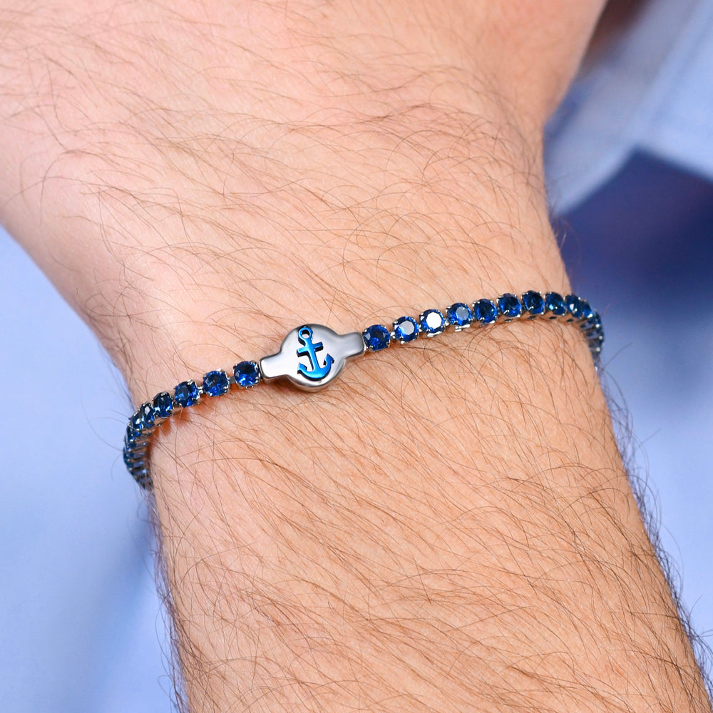 BRACCIALE TENNIS UOMO IN ACCIAIO ZIRCONI BLU