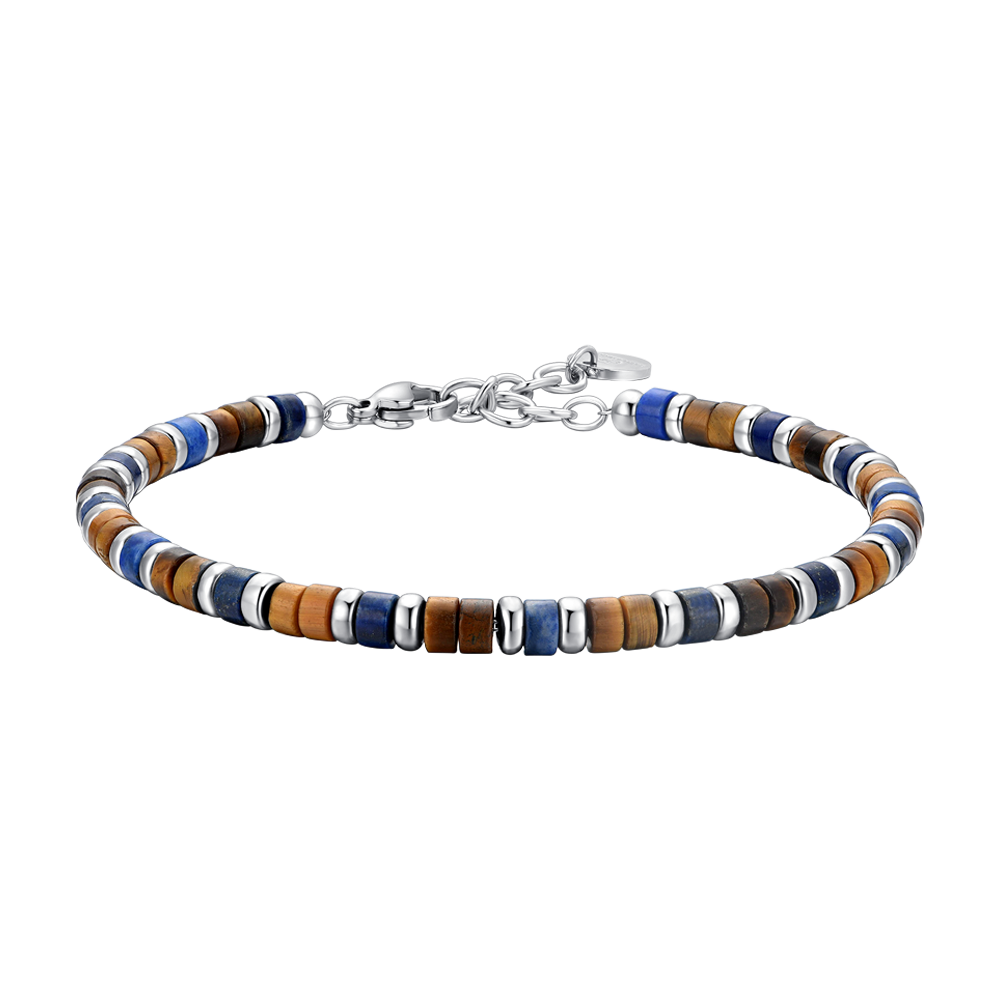 BRACCIALE UOMO IN ACCIAIO PIETRE OCCHIO DI TIGRE E LAPIS