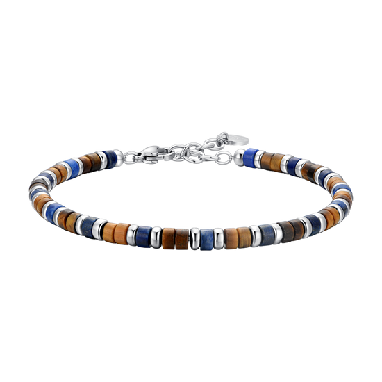 BRACCIALE UOMO IN ACCIAIO PIETRE OCCHIO DI TIGRE E LAPIS Luca Barra