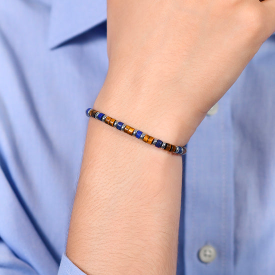 BRACCIALE UOMO IN ACCIAIO PIETRE OCCHIO DI TIGRE E LAPIS