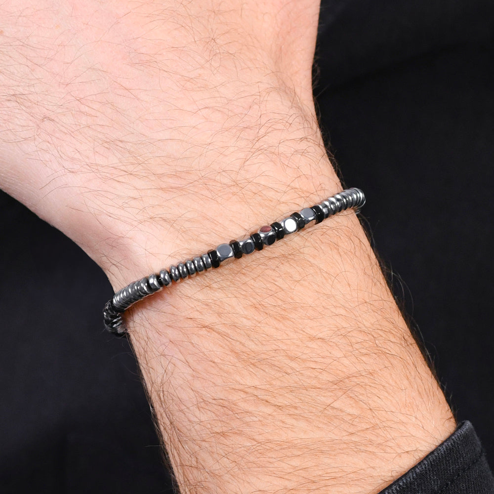 BRACCIALE UOMO IN ACCIAIO EMATITE SILVER E NERA