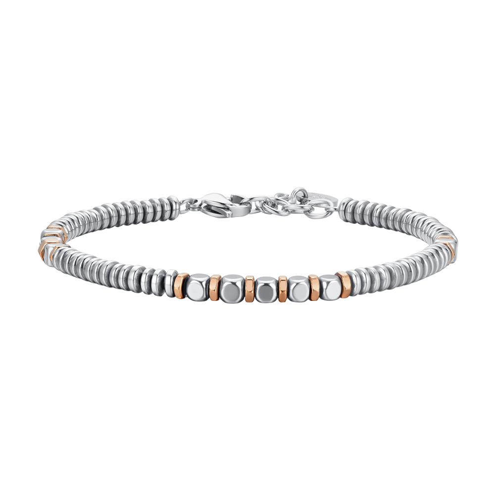 BRACCIALE UOMO IN ACCIAIO EMATITE SILVER E ROSE GOLD