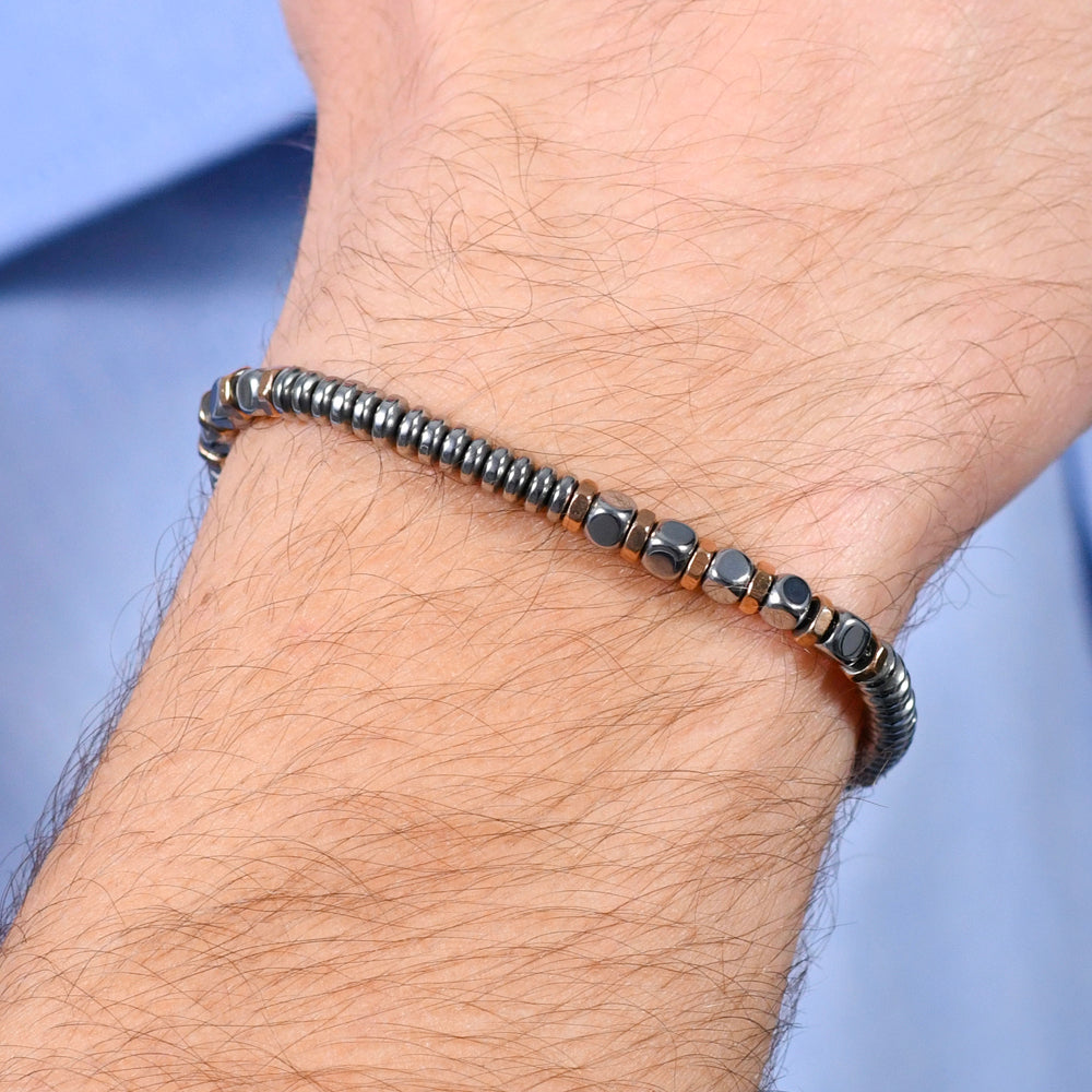 BRACCIALE UOMO IN ACCIAIO EMATITE SILVER E ROSE GOLD