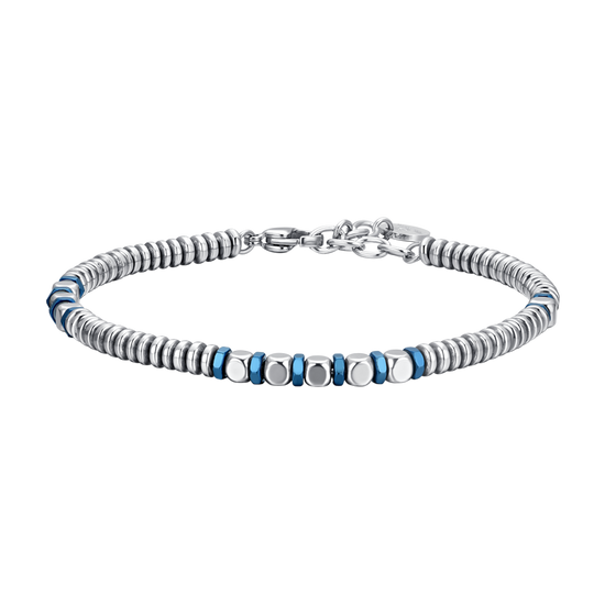 BRACCIALE UOMO IN ACCIAIO EMATITE SILVER E BLU