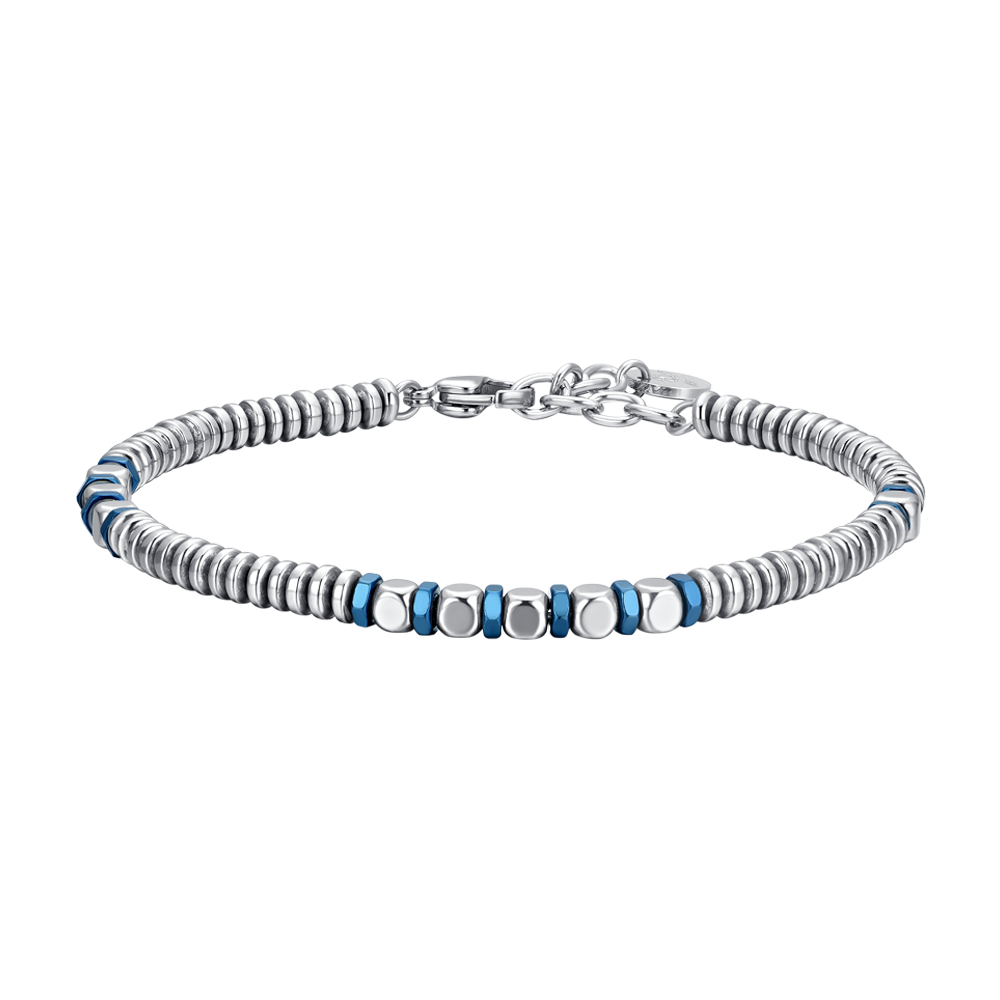 BRACCIALE UOMO IN ACCIAIO EMATITE SILVER E BLU