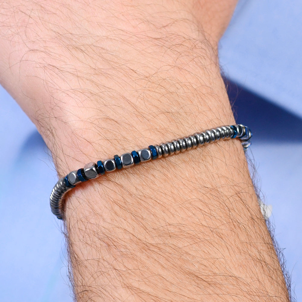 BRACCIALE UOMO IN ACCIAIO EMATITE SILVER E BLU